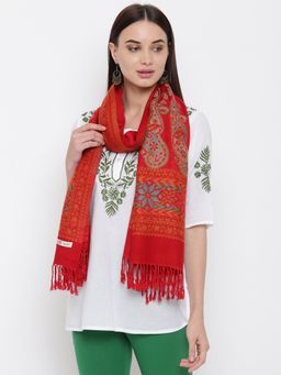 HK colours of fashion - Red Viscose Wool Woven Stole