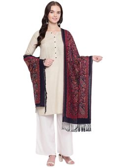 HK colours of fashion - Navy Blue Viscose Wool Blend Woven Casual One size Stole