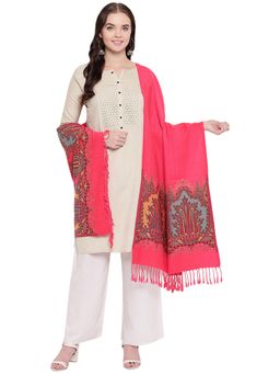 HK colours of fashion - Coral Viscose Wool Blend Woven Casual One size Stole