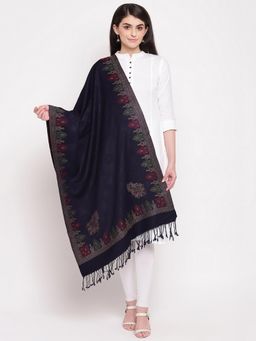 HK colours of fashion - Navy Blue Woven Liva Design Stole