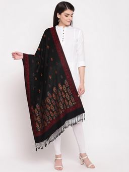 HK colours of fashion - Black Paisley Border Woven Stole