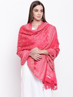 HK colours of fashion - Coral Viscose Wool Woven Shawl