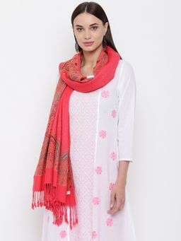 HK colours of fashion - Coral Viscose Wool Woven Shawl