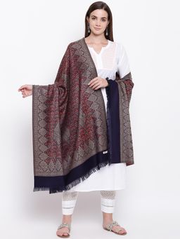 HK colours of fashion - Navy Blue Viscose Wool Woven Shawl