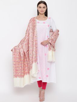 HK colours of fashion - Off White Viscose Wool Woven Shawl