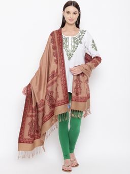 HK colours of fashion - Brown Viscose Wool Woven Shawl