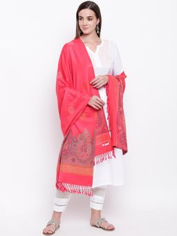HK colours of fashion - Coral Viscose Wool Woven Shawl