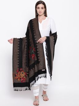HK colours of fashion - Black Viscose Wool Woven Shawl