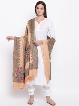 HK colours of fashion - Beige Viscose Wool Woven Shawl
