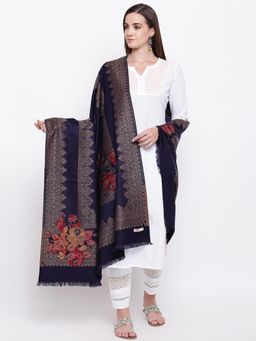 HK colours of fashion - Navy Blue Viscose Wool Woven Shawl