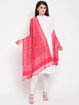 HK colours of fashion - Coral Embroidered Wool Shawl