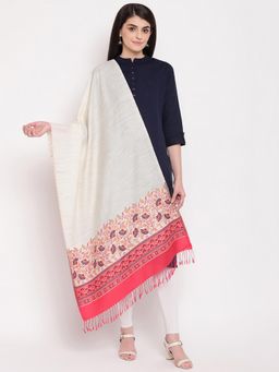 HK colours of fashion - Off White Multicolour Self Design Stole