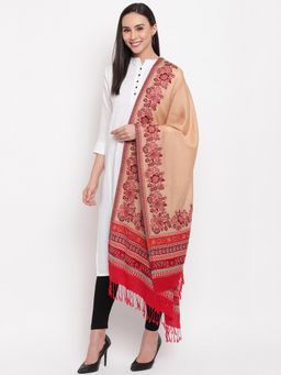 HK colours of fashion - Floral Motifs Camel Color Woven Stole