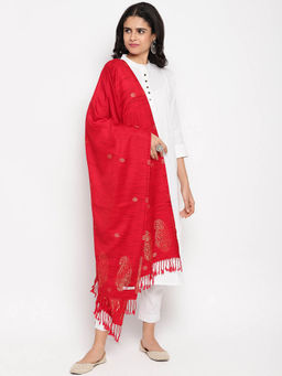 HK colours of fashion - Red Embroidered Stole