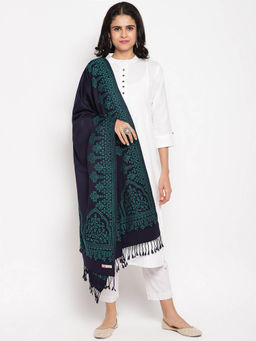 HK colours of fashion - Navy Blue Embroidered Stole