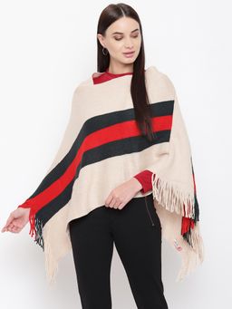 HK colours of fashion - Beige Acrylic Wool Woven Poncho