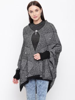 HK colours of fashion - Black Acrylic Wool Woven Poncho