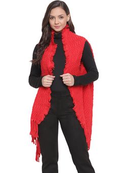 HK colours of fashion - Red Knitted Acrylic Wool Front Length Shrug