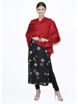 La Vastraa - Women's Red Solid Self Design Soft Wool Shawl