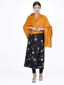 La Vastraa - Women's Mustard Yellow Solid Self Design Soft Wool Shawl
