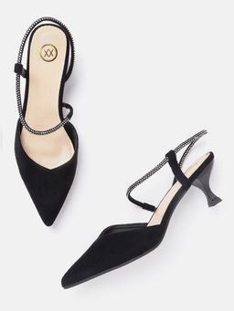 Twenty Dresses by Nykaa Fashion - Black Shine For Me Kitten Heels