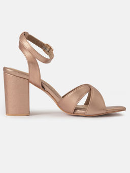 Twenty Dresses by Nykaa Fashion - Strapped In Elegance Block Rose Gold Heels