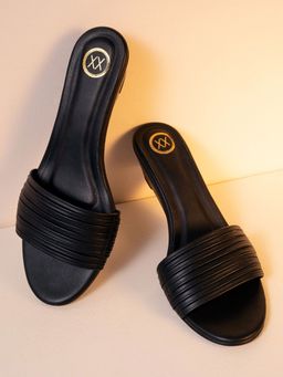 Twenty Dresses by Nykaa Fashion - Black Solid Multi Strap Round Toe Wedges