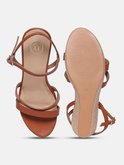 Twenty Dresses by Nykaa Fashion - Tan Round Toe Dual Front Strap Wedges