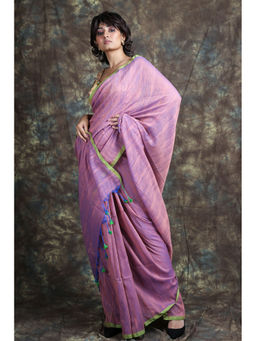 CHARUKRITI - Mauve Cotton Handloom Saree With Unstitched Blouse