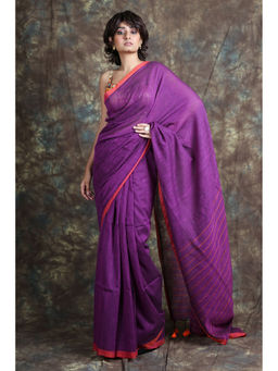 CHARUKRITI - Purple Cotton Handloom Saree With Unstitched Blouse