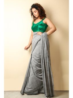 CHARUKRITI - Steel Cotton Handloom Saree With Unstitched Blouse