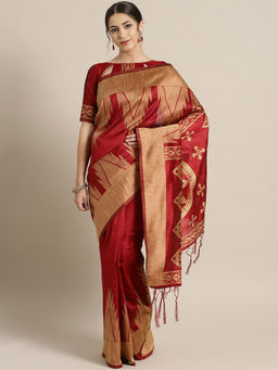 Sareemall - Red Festive Cotton Solid Saree With Unstitched Blouse