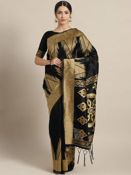Sareemall - Black Festive Cotton Solid Saree With Unstitched Blouse