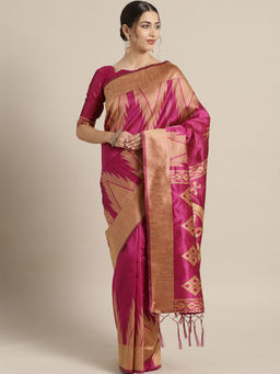 Sareemall - Pink Festive Cotton Solid Saree With Unstitched Blouse
