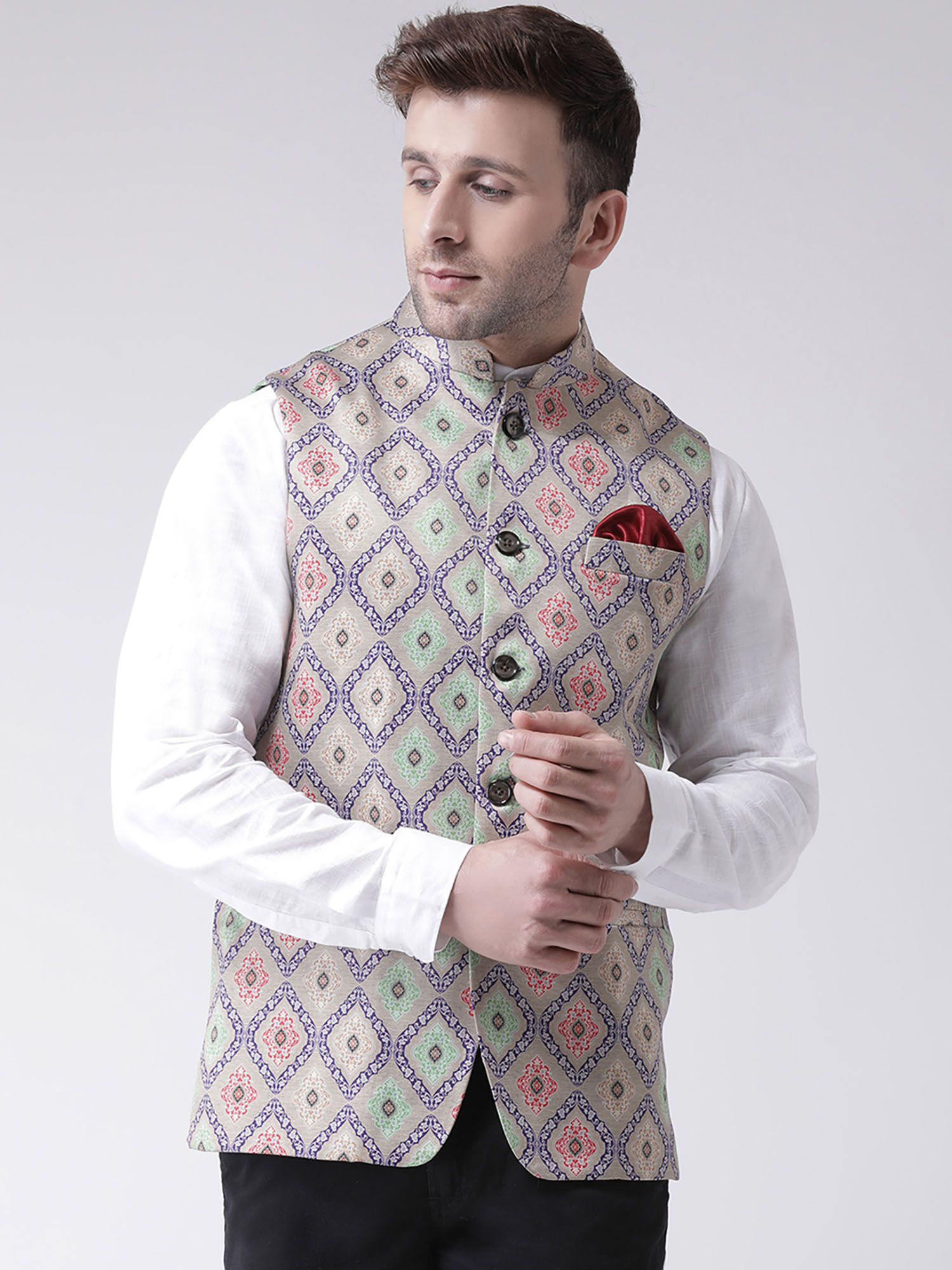 HANGUP Multi-Color Printed Nehru Jacket 