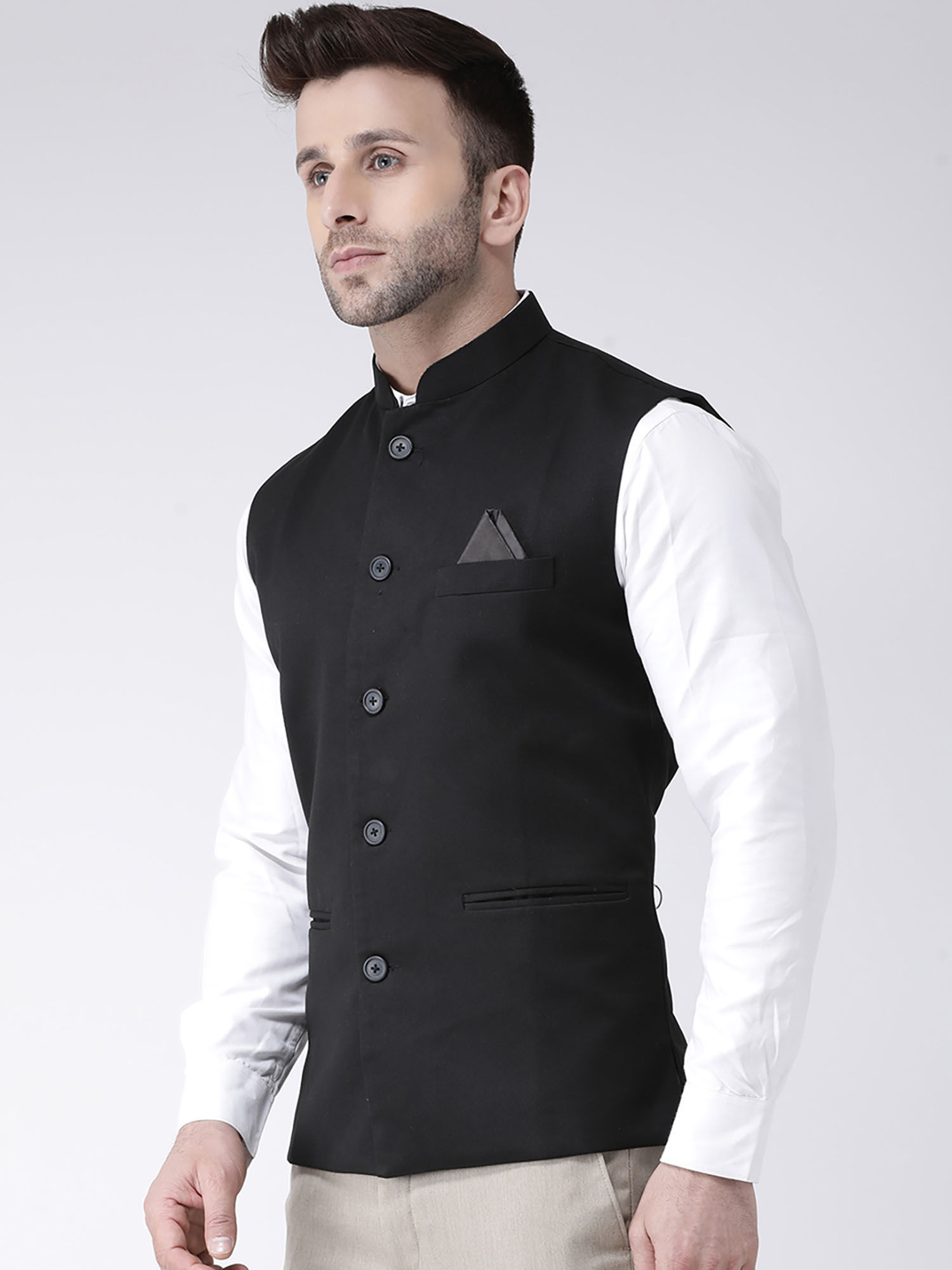 Buy HANGUP Black Solid Nehru Jacket 