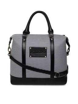KLEIO - Black Unisex Striped PU Leather Large Luggage And Travel Bag