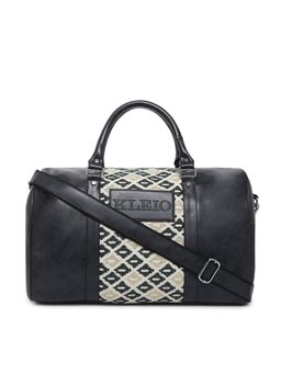 KLEIO - Unisex Vegan Leather Jacquard Large Travel Duffle Bag for Men Women (HO7007KL-BL) (BLACK)