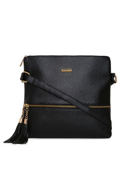 KLEIO - Black Stylish Lightweight Tassel PU Leather Sling Bag
