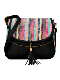 KLEIO - Black Stylish Jacquard PU Leather Sling Bag