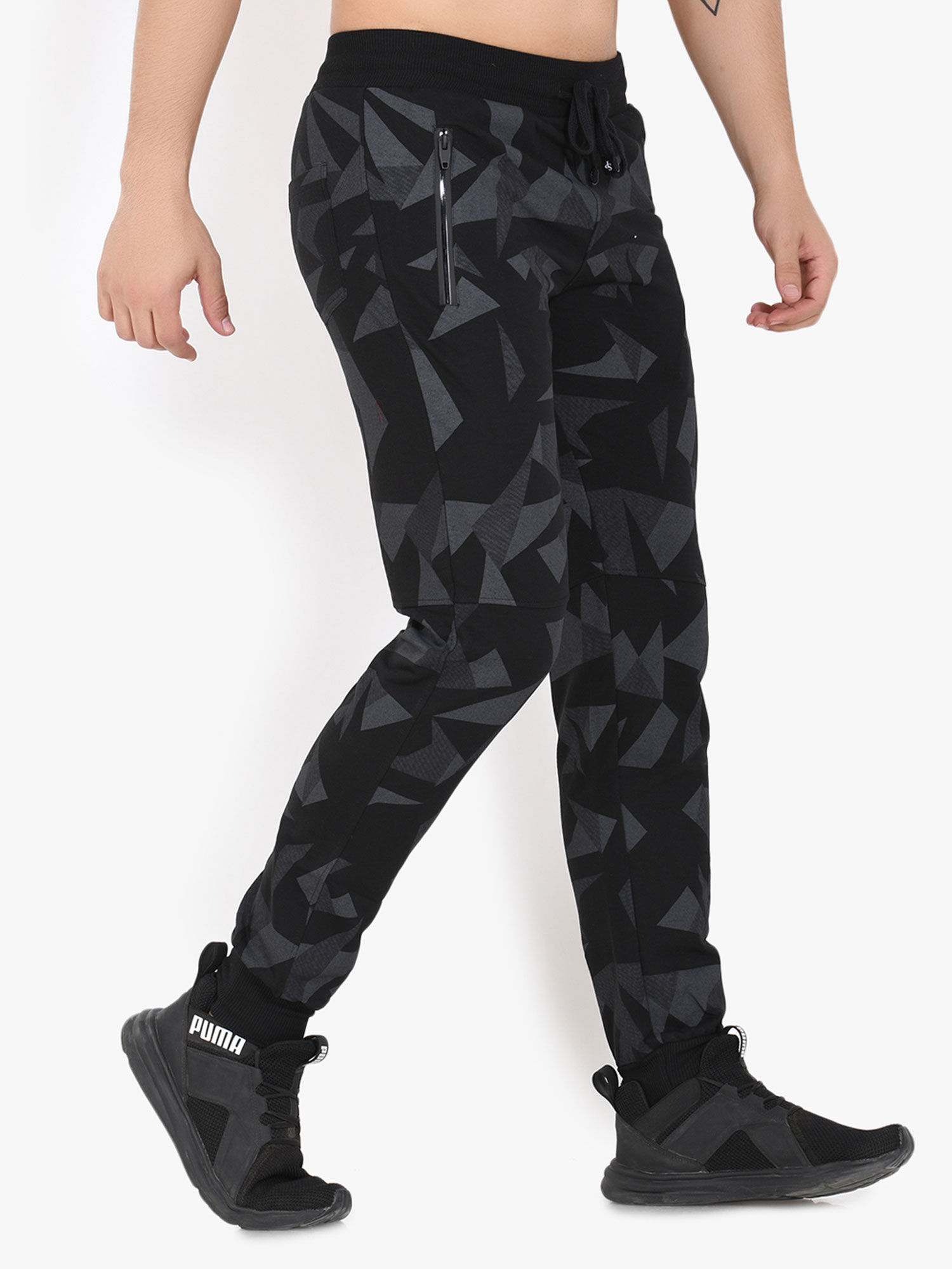 Black Cotton Lycra Track Pants 