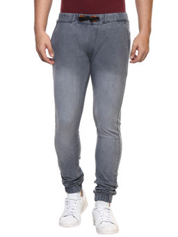 Urbano Fashion - Men Grey Slim Fit Washed Jogger Jeans Stretchable