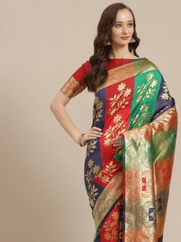 Sareemall - Multi Silk Blend Saree With Unstitched Blouse