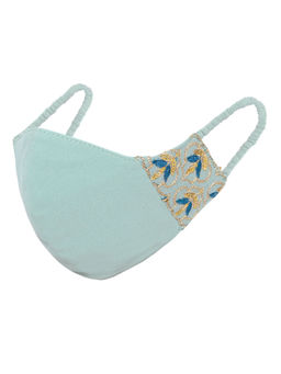 Indya - Sea Foam Zari Embroidered Round Mask