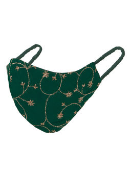 Indya - Green Floral Vine Zari Round Mask