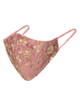 Indya - Rose Pink Floral Jaal Zari Round Mask