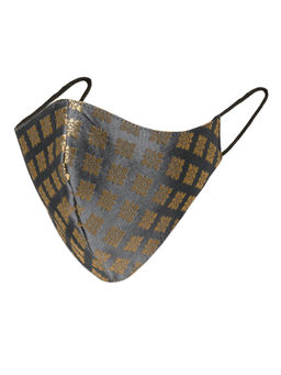 Indya - Grey Brocade Round Mask
