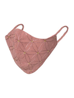 Indya - Rose Pink Floral Zari Round Mask