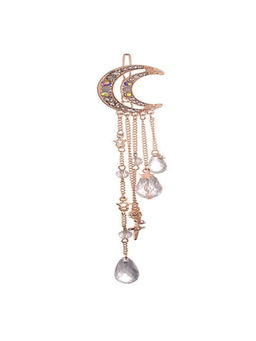 OOMPH - Gold Tone Large Moon Shape Tassel And Beads Hairpin / Hairclip