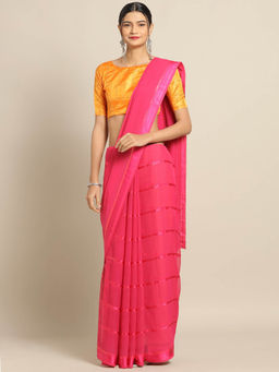 Sareemall - Pink Solid Saree with Unstitched Blouse